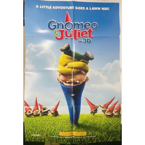 Gnomeo & Juliet MOVIE POSTER ORIGINAL PROMOTIONAL 27x40 Folded 2 Sided AAFES - Picture 1 of 8